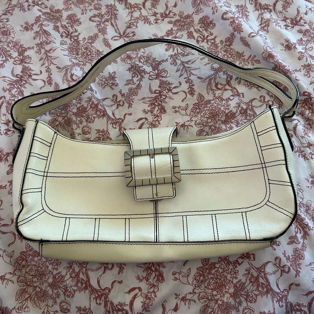 Anne Klein white small hand bag, with silver buckle